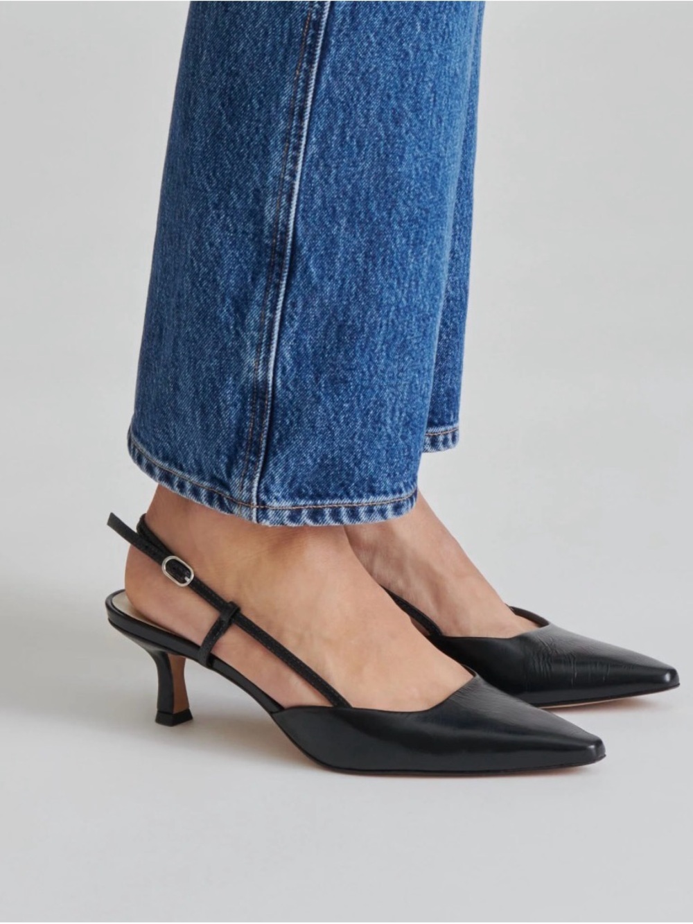 Black Pointed Slingback Kitten Heels